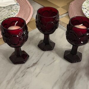 Avon Cape Cod Deep Red Glass Goblet Set mini